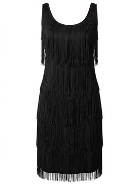 Ashley Stewart Black Tiered Fringe Midi Dress